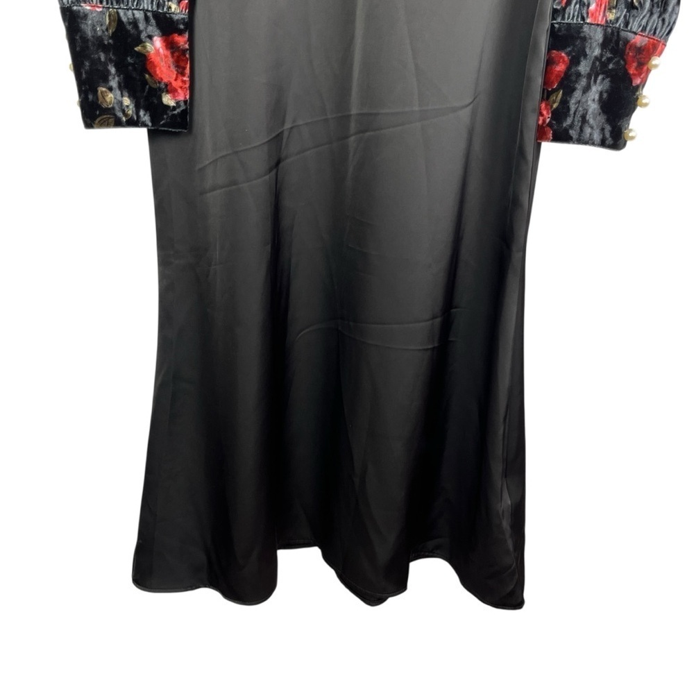 NWT Babydoll Velveteen Black Floral Bodice Satin Skirt Midi Dress XXL Whimsigoth - Picture 6 of 10